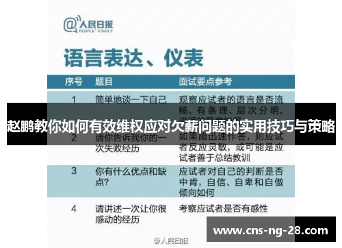 赵鹏教你如何有效维权应对欠薪问题的实用技巧与策略