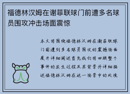 福德林汉姆在谢菲联球门前遭多名球员围攻冲击场面震惊